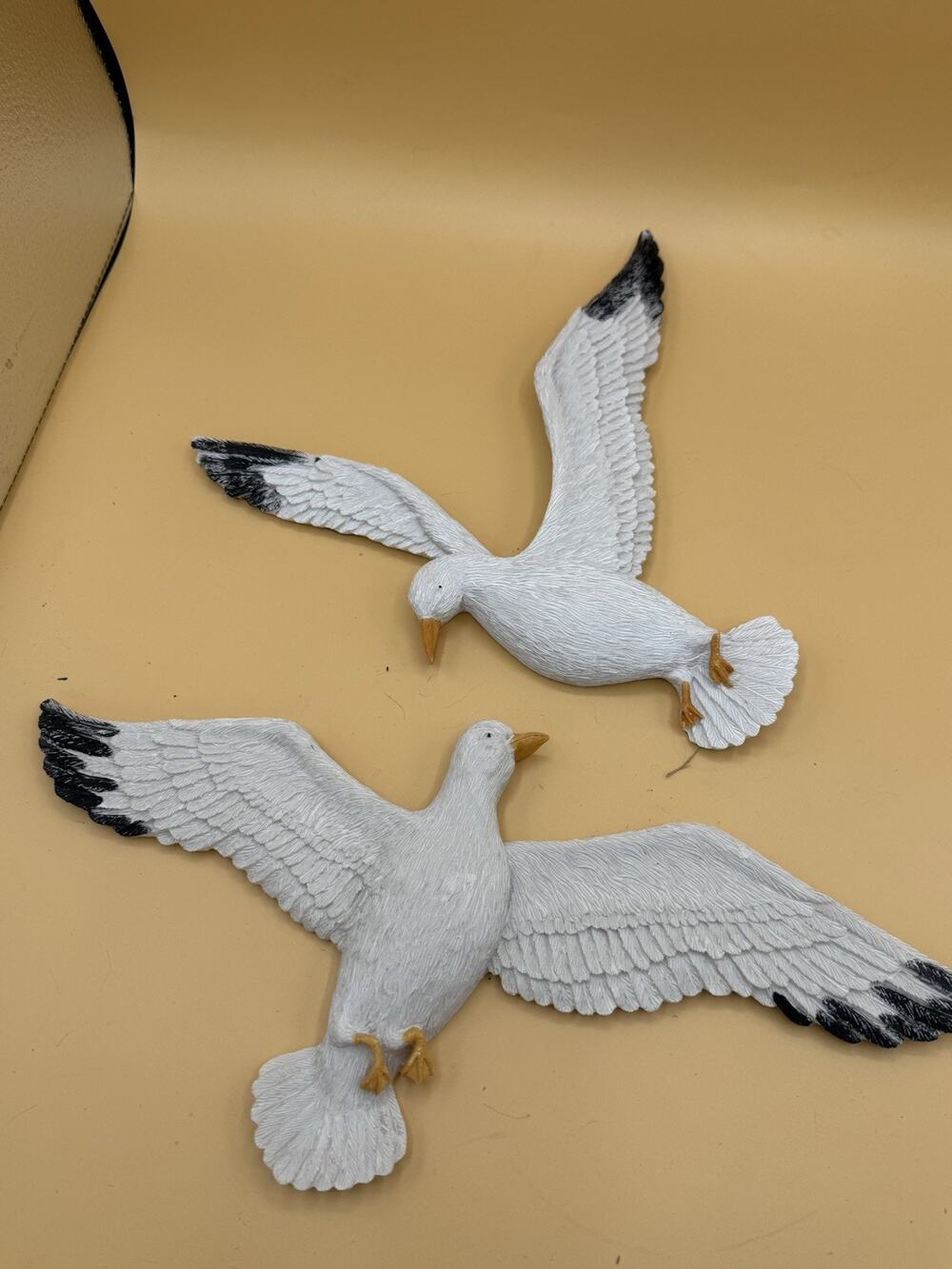 Set of 2 Flying Seagull Wall Plaques Coastal Beach Decor White Birds